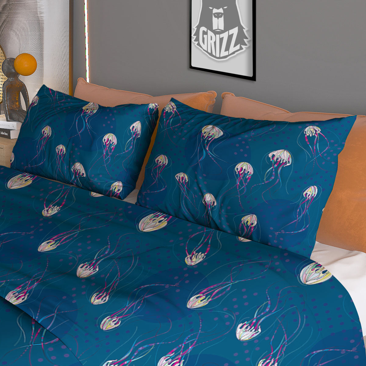 Glowing Jellyfish Print Pattern Duvet Cover Bedding Set
