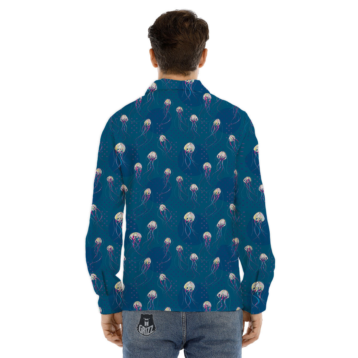 Glowing Jellyfish Print Pattern Men's Dress Shirts-grizzshop