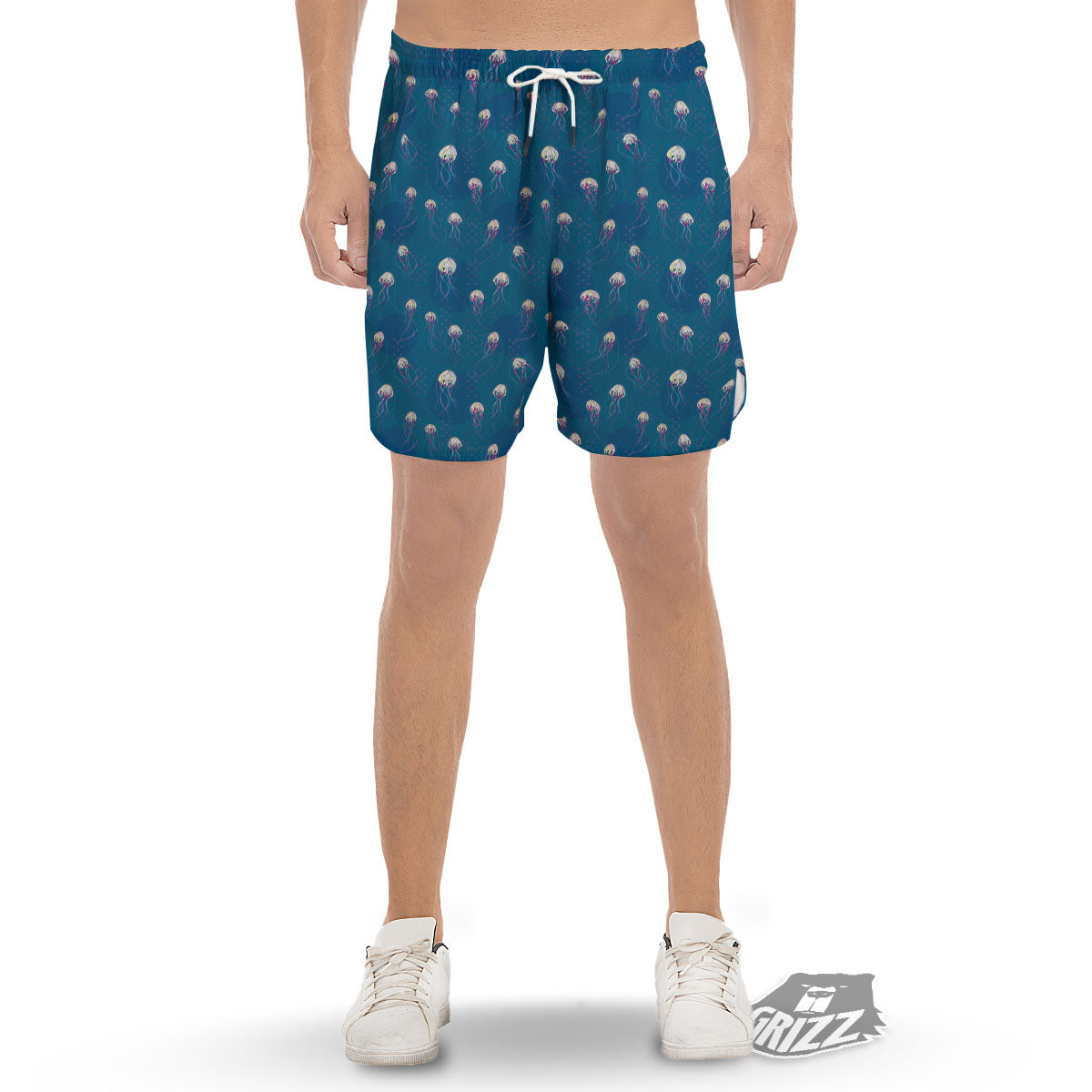 Glowing Jellyfish Print Pattern Men's Gym Shorts-grizzshop