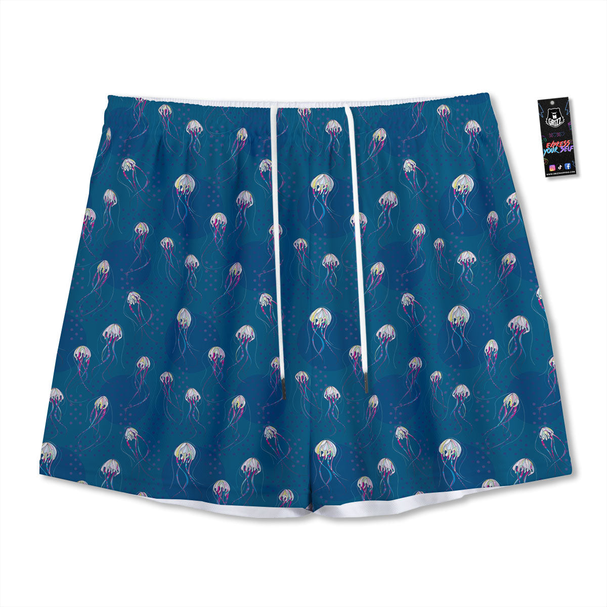 Glowing Jellyfish Print Pattern Mesh Shorts