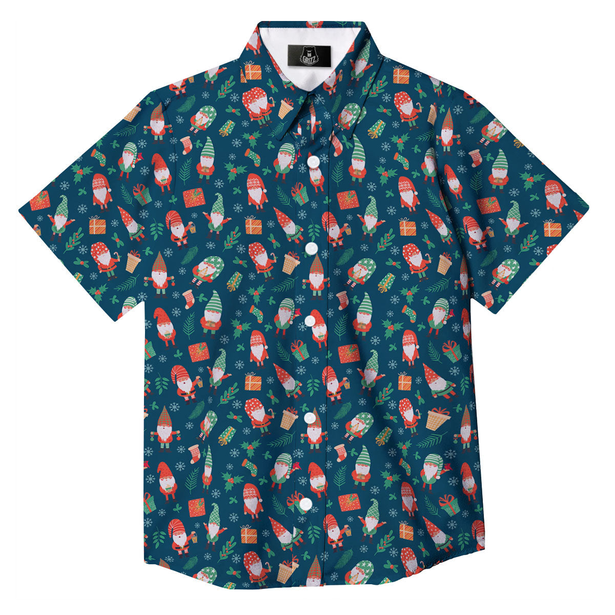 Gnomes Christmas Print Pattern Button Up Shirt-grizzshop