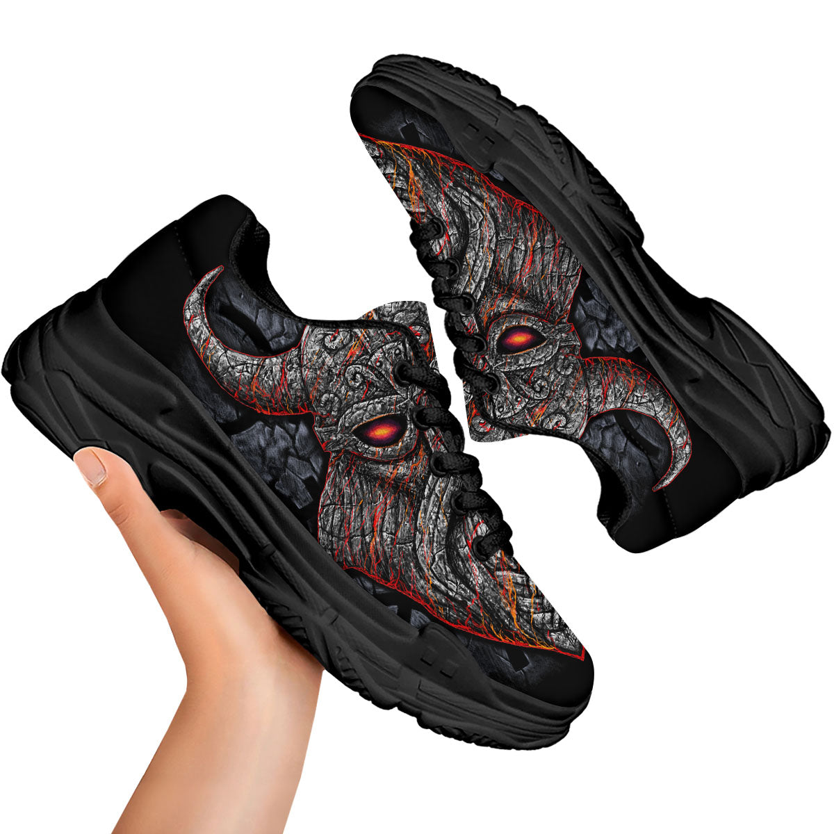 God Odin Ancient Viking Norse Print Black Chunky Shoes-grizzshop