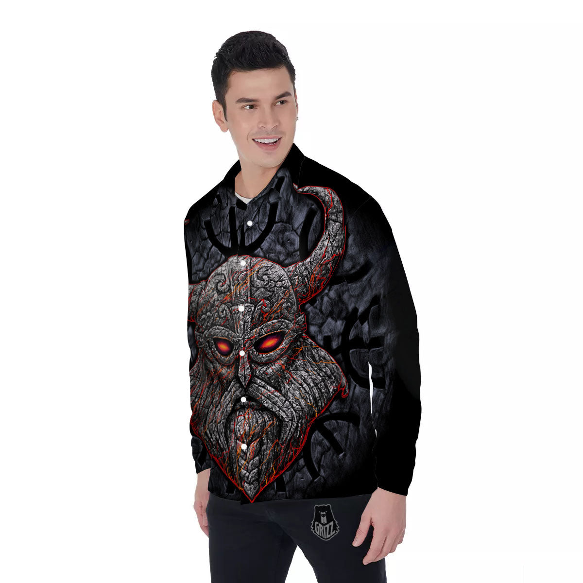 God Odin Ancient Viking Norse Print Men's Long Sleeve Shirts-grizzshop