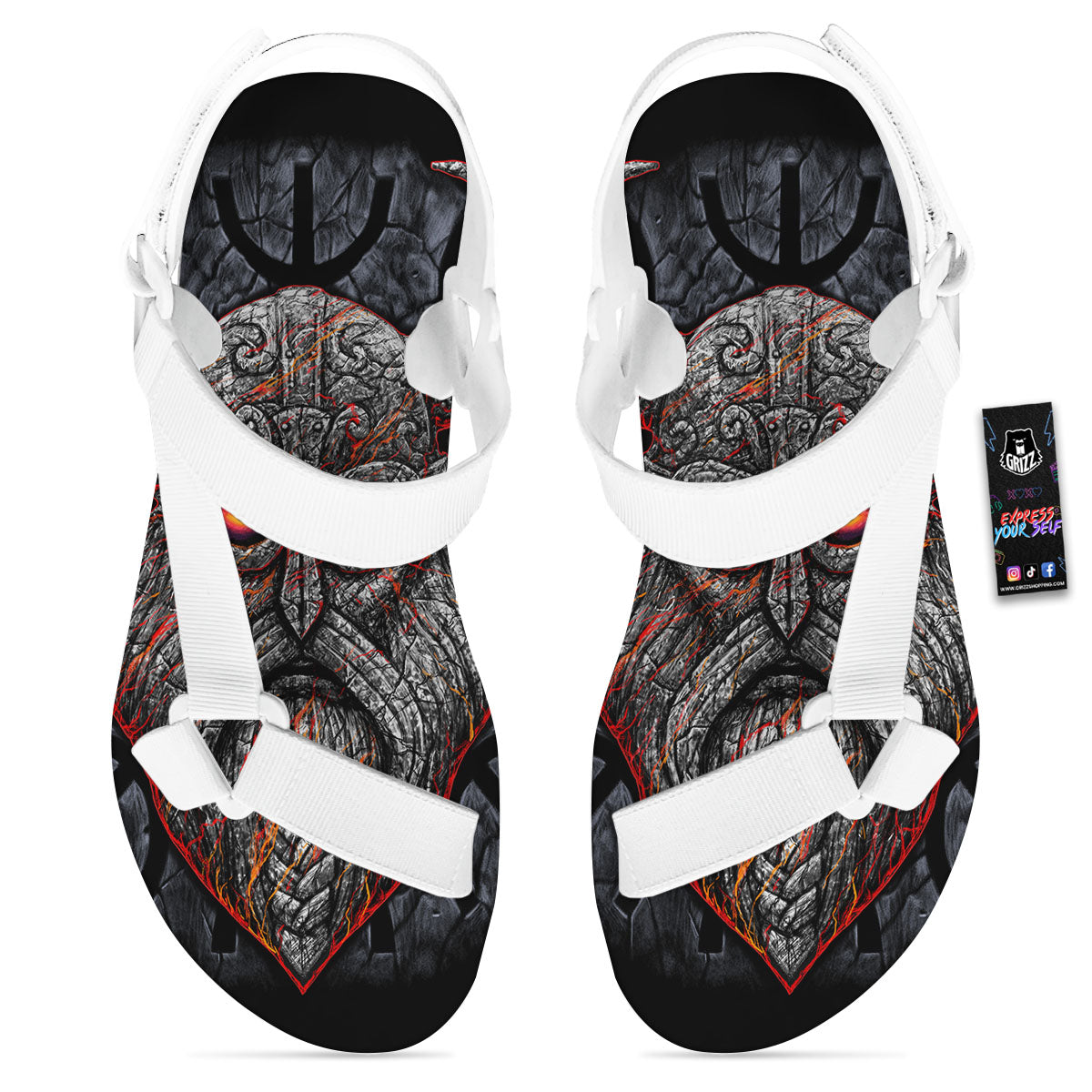 God Odin Ancient Viking Norse Print White Open Toe Sandals-grizzshop