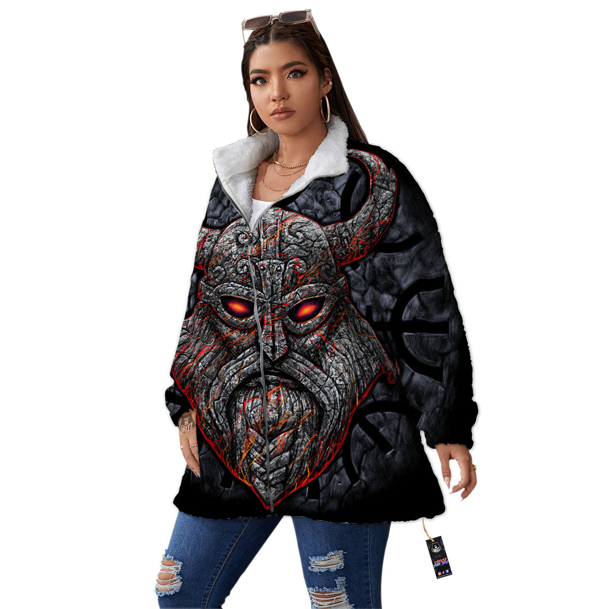 God Odin Ancient Viking Norse Print Women's Sherpa Jacket-grizzshop