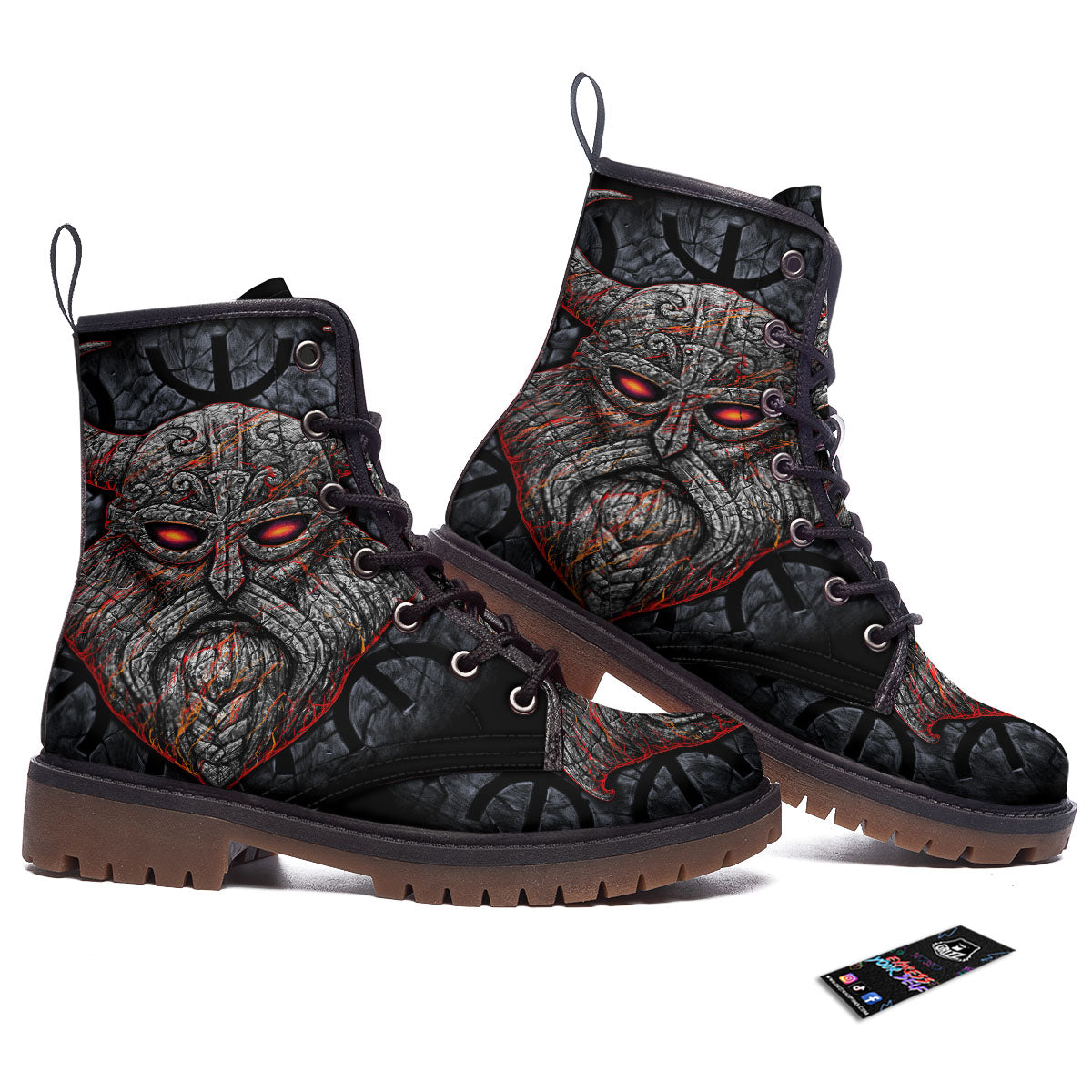 God Odin Ancient Viking Norse Print Work Boots-grizzshop