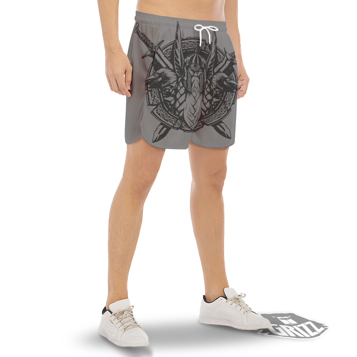 God Odin Grey Color Print Men's Gym Shorts-grizzshop