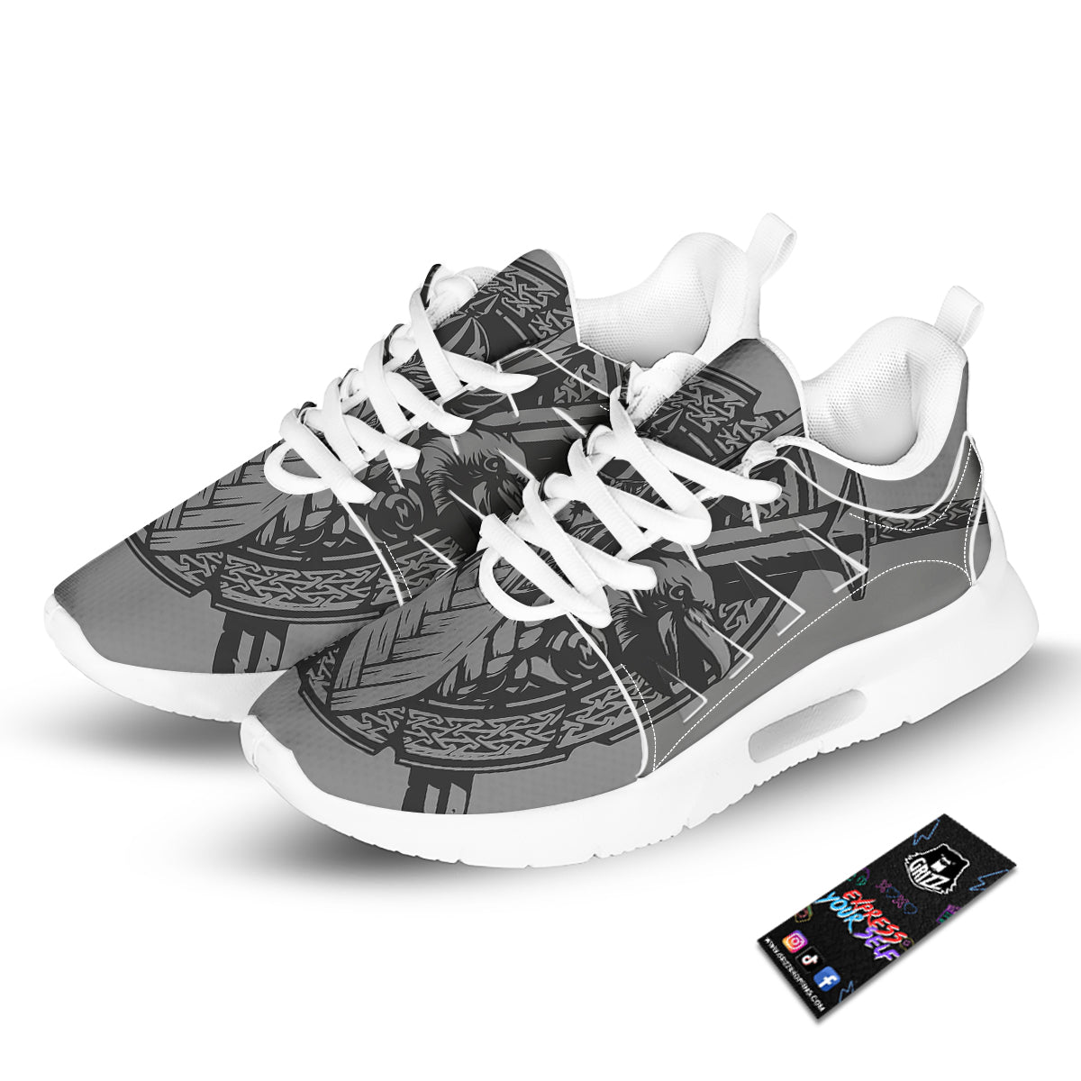 God Odin Grey Color Print Tennis Shoes-grizzshop