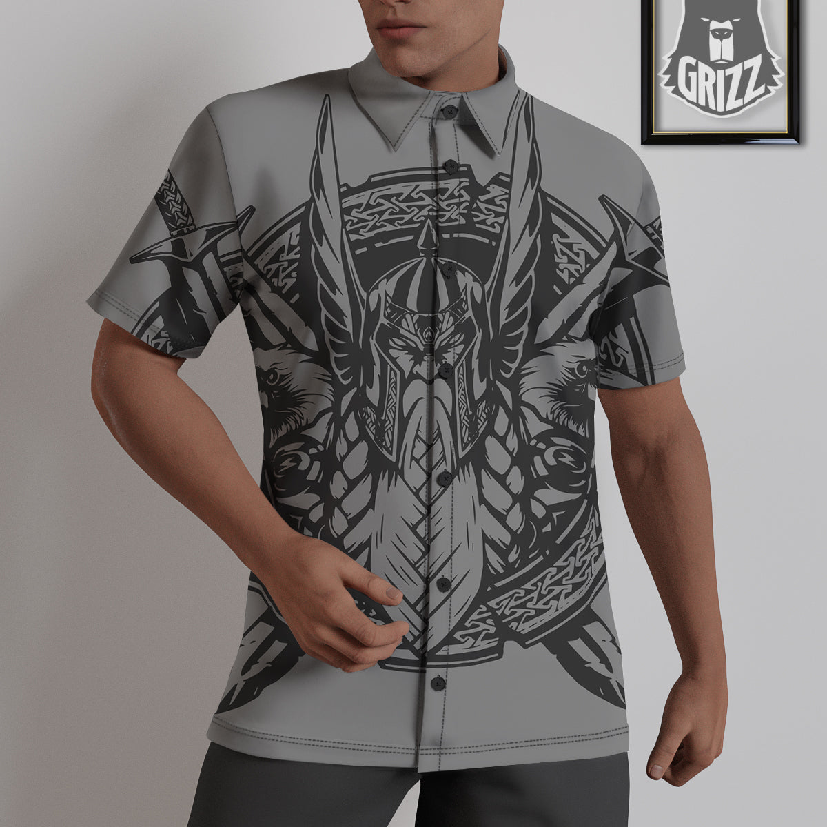 God Odin Grey Color Print Untucked Shirts-grizzshop