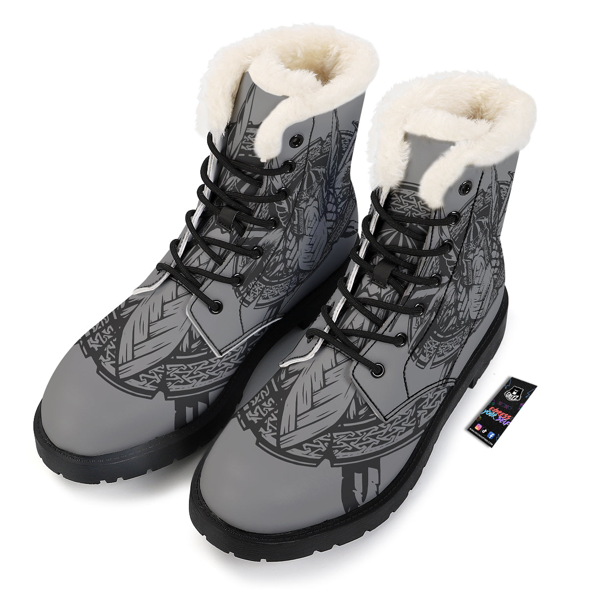 God Odin Grey Color Print Winter Boots-grizzshop