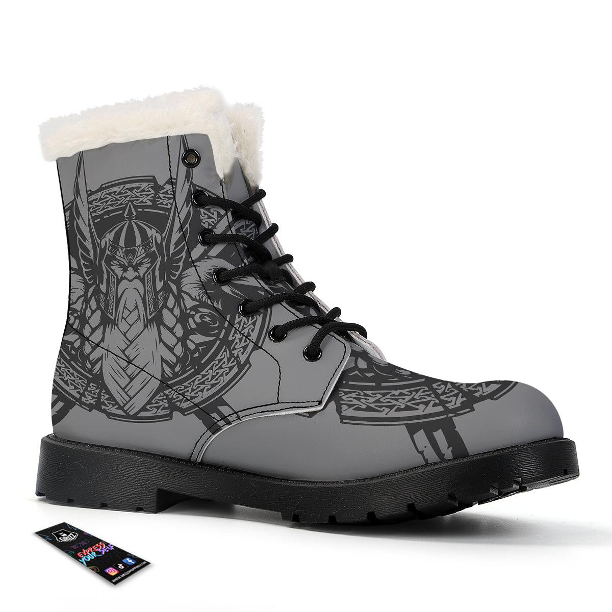 God Odin Grey Color Print Winter Boots-grizzshop