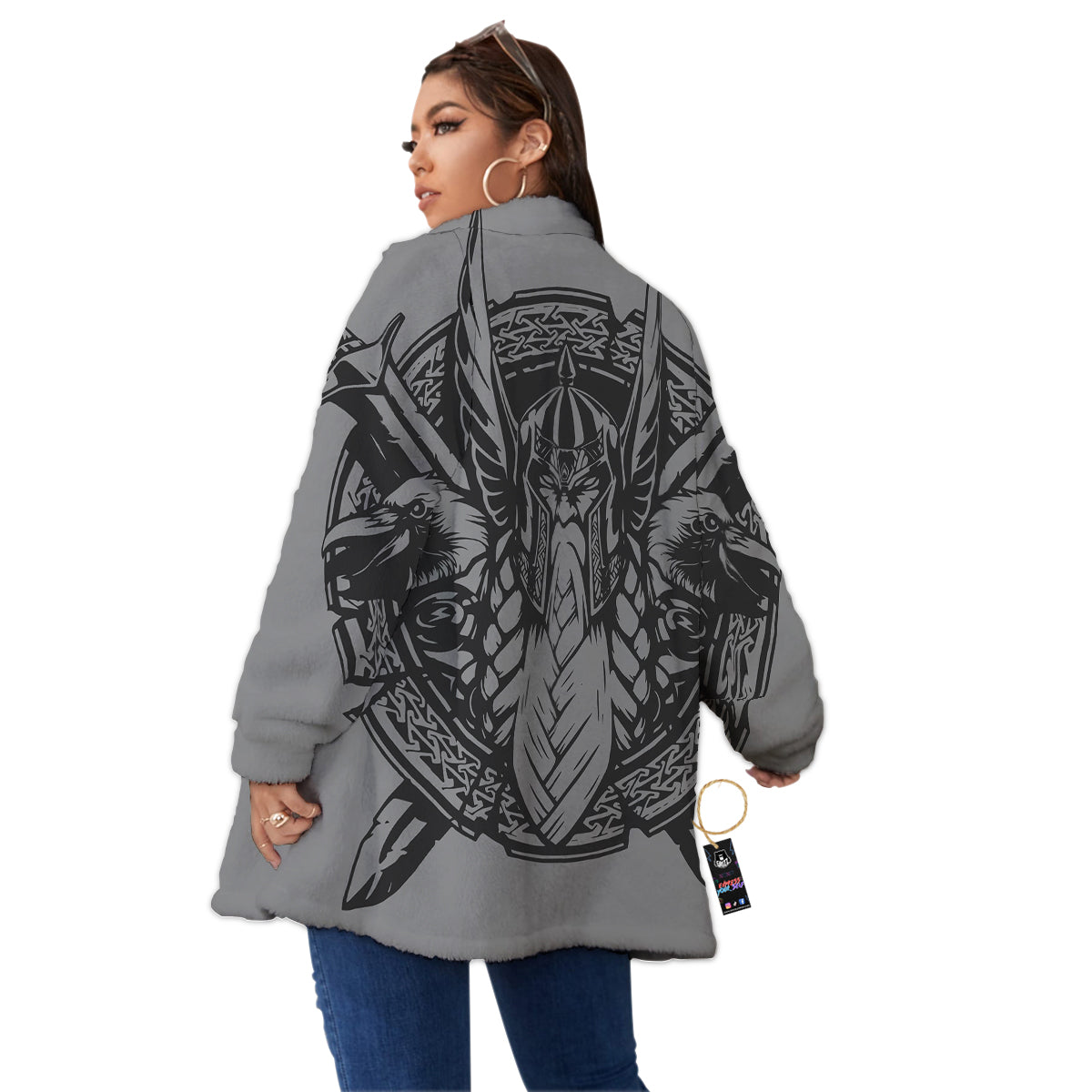 God Odin Grey Color Print Women's Sherpa Jacket-grizzshop