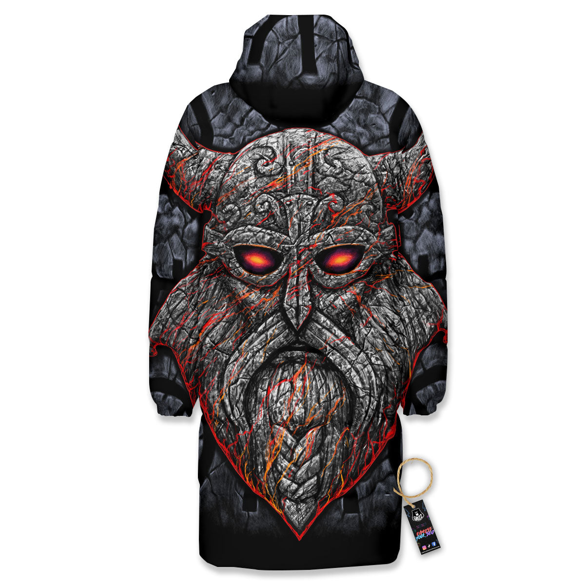 God Odin Ancient Viking Norse Print Long Down Jacket