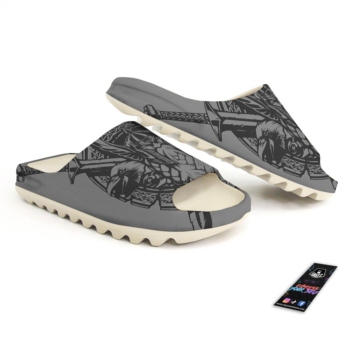 God Odin Grey Color Print Sandals-grizzshop