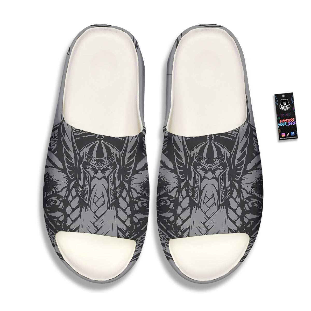 God Odin Grey Color Print Sandals-grizzshop