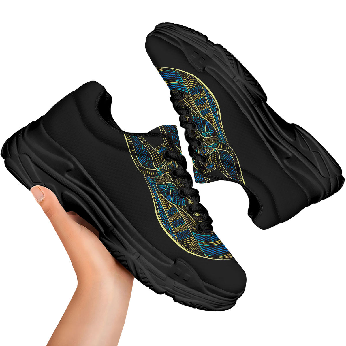 Gods Ancient Egyptian Print Black Chunky Shoes-grizzshop