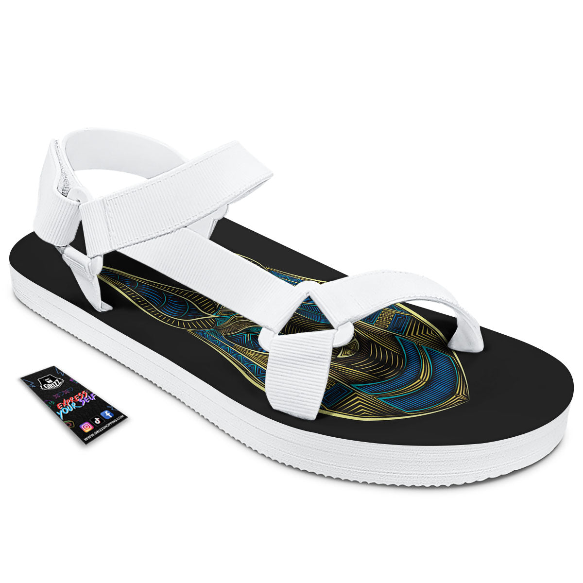 Gods Ancient Egyptian Print White Open Toe Sandals-grizzshop
