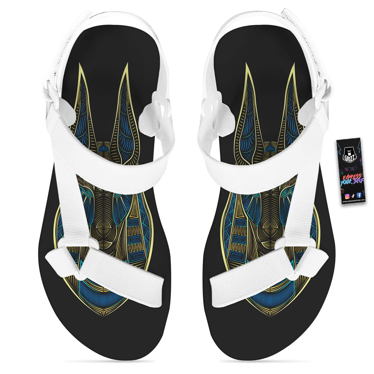 Gods Ancient Egyptian Print White Open Toe Sandals-grizzshop
