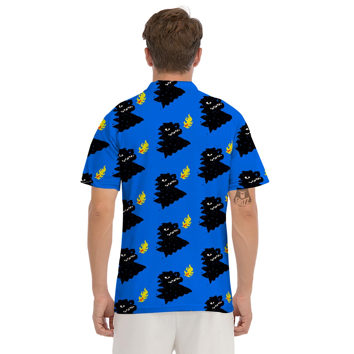 Godzilla Japanese Pattern Print Men's Golf Shirts-grizzshop