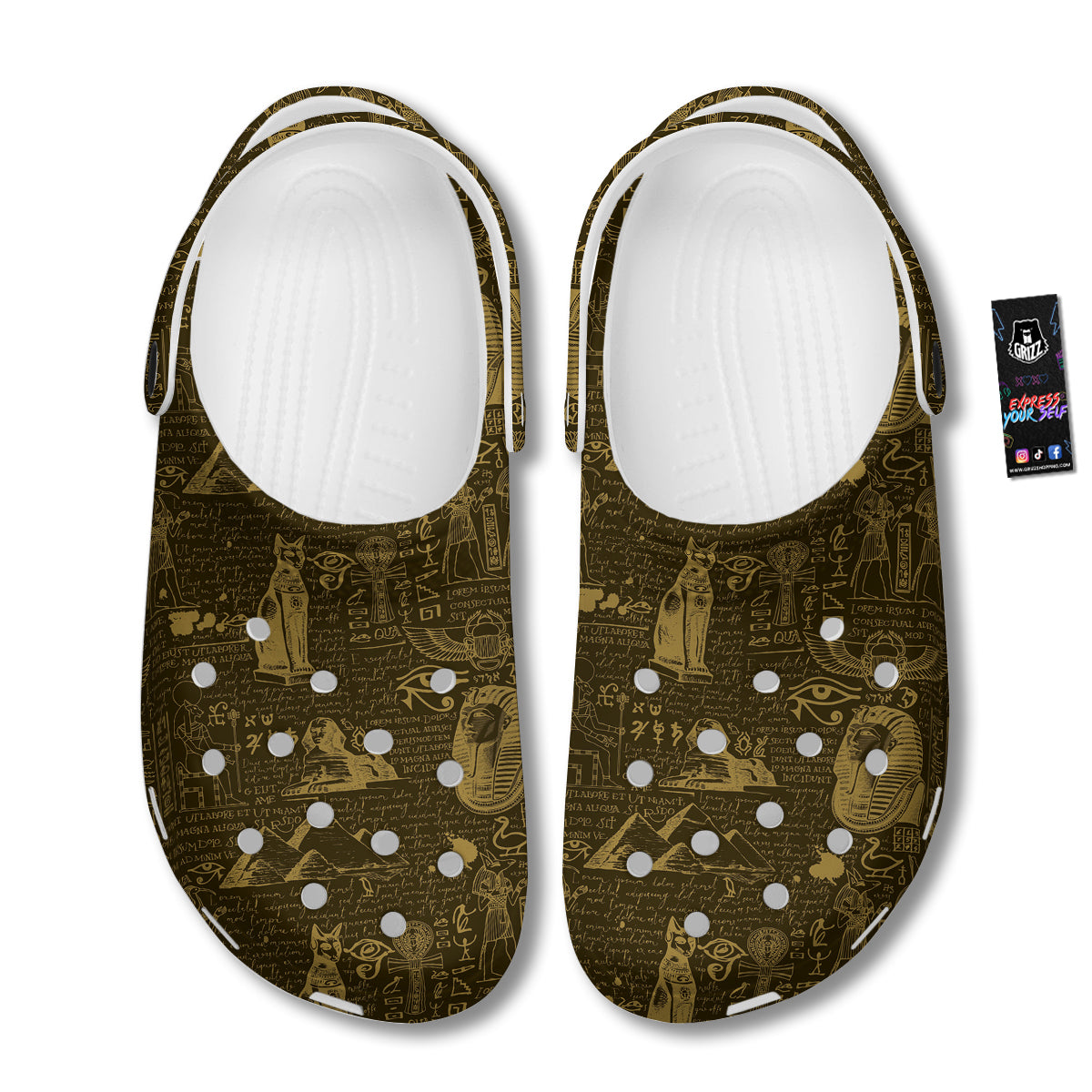 Gold Ancient Egypt Print Pattern Clog-grizzshop