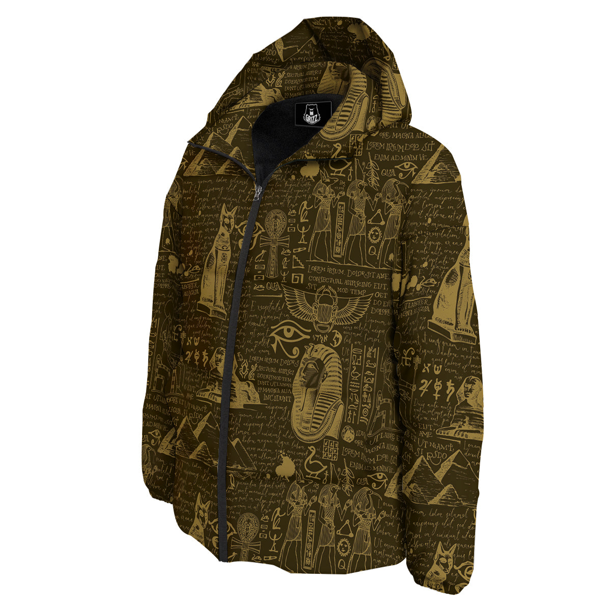 Gold Ancient Egypt Print Pattern Down Jacket-grizzshop