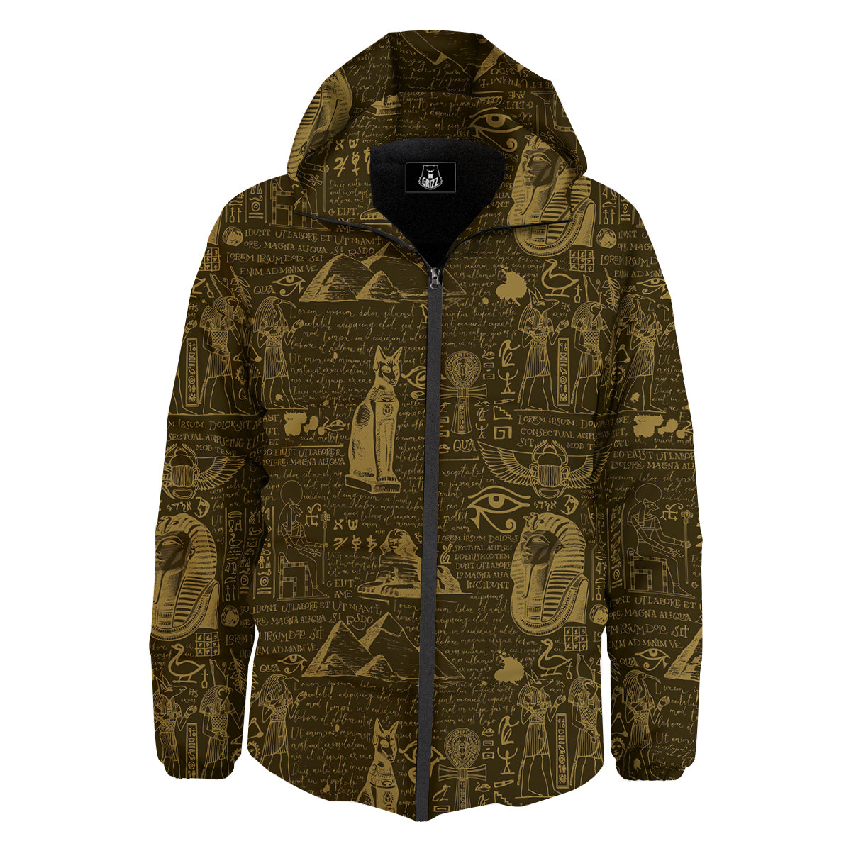 Gold Ancient Egypt Print Pattern Down Jacket-grizzshop