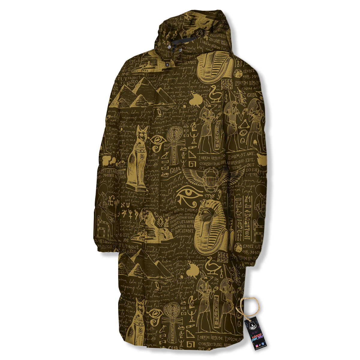 Gold Ancient Egypt Print Pattern Long Down Jacket-grizzshop