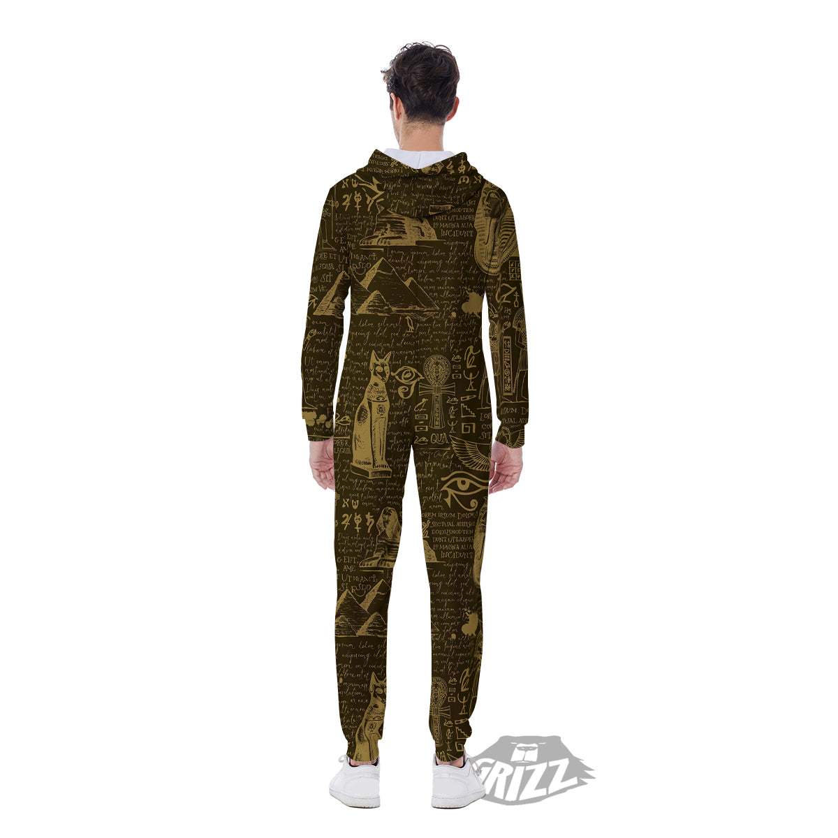 Gold Ancient Egypt Print Pattern Men's Jumpsuit-grizzshop