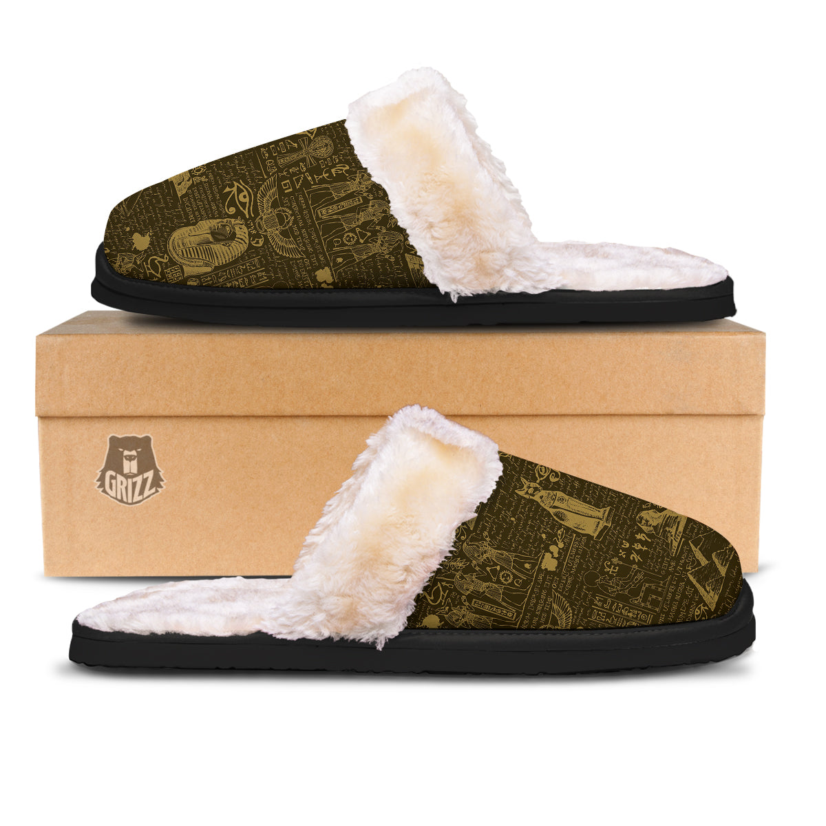 Gold Ancient Egypt Print Pattern Slippers-grizzshop