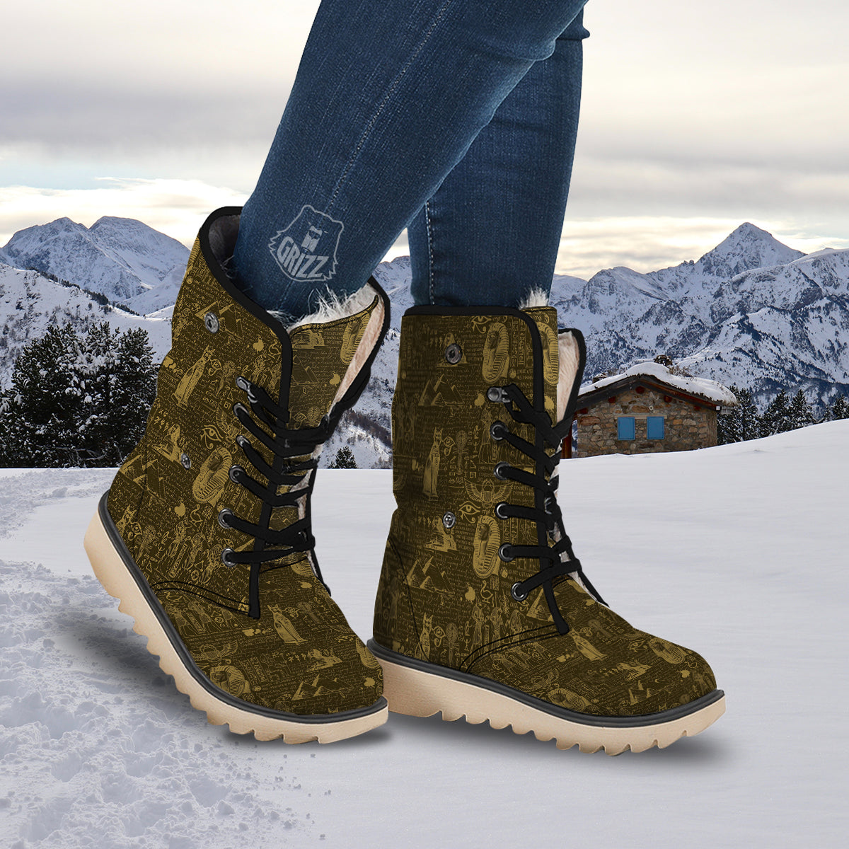 Gold Ancient Egypt Print Pattern Snow Boots-grizzshop