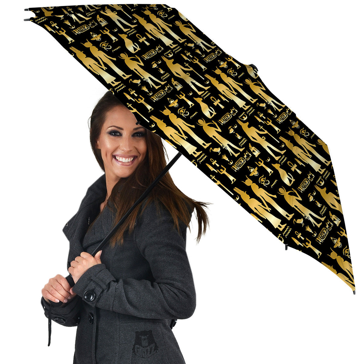 Gold And Black Egypt Ancient Mythology Print Pattern Umbrella-grizzshop
