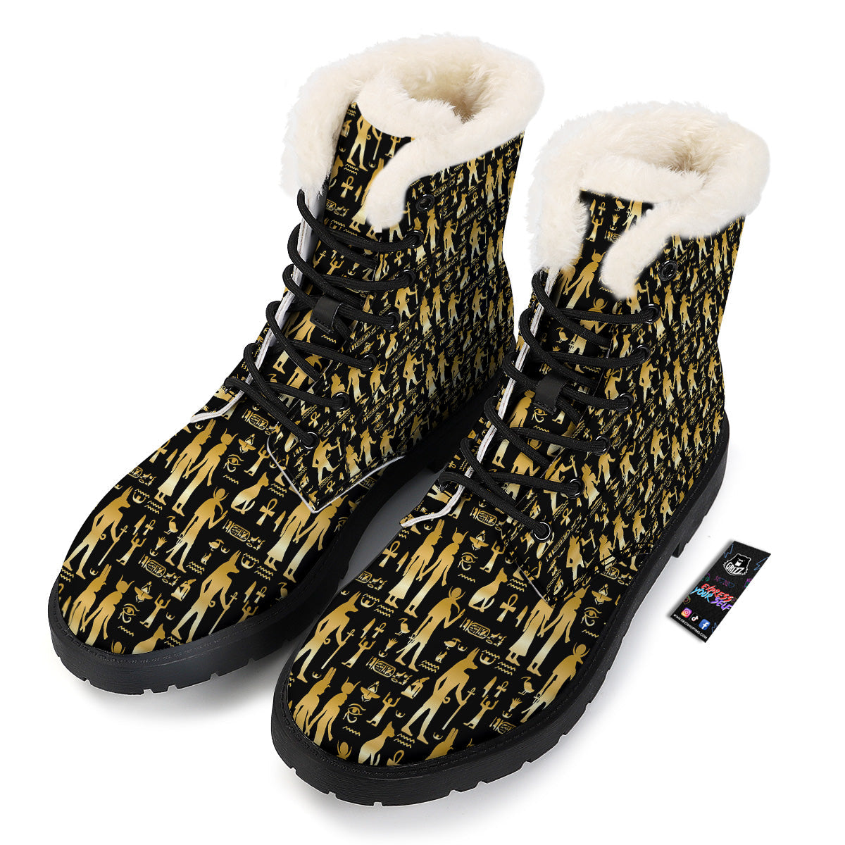 Gold And Black Egypt Ancient Mythology Print Pattern Winter Boots-grizzshop