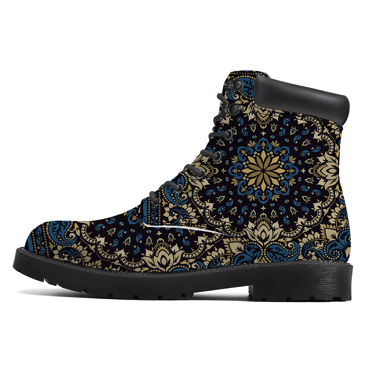 Gold Blue Paisley Bandana Print Boots-grizzshop