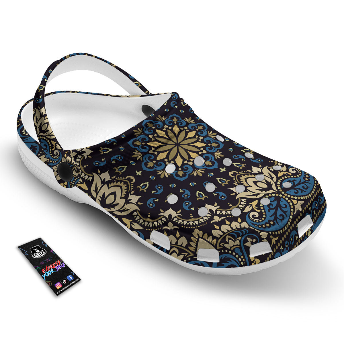 Gold Blue Paisley Bandana Print Clog-grizzshop