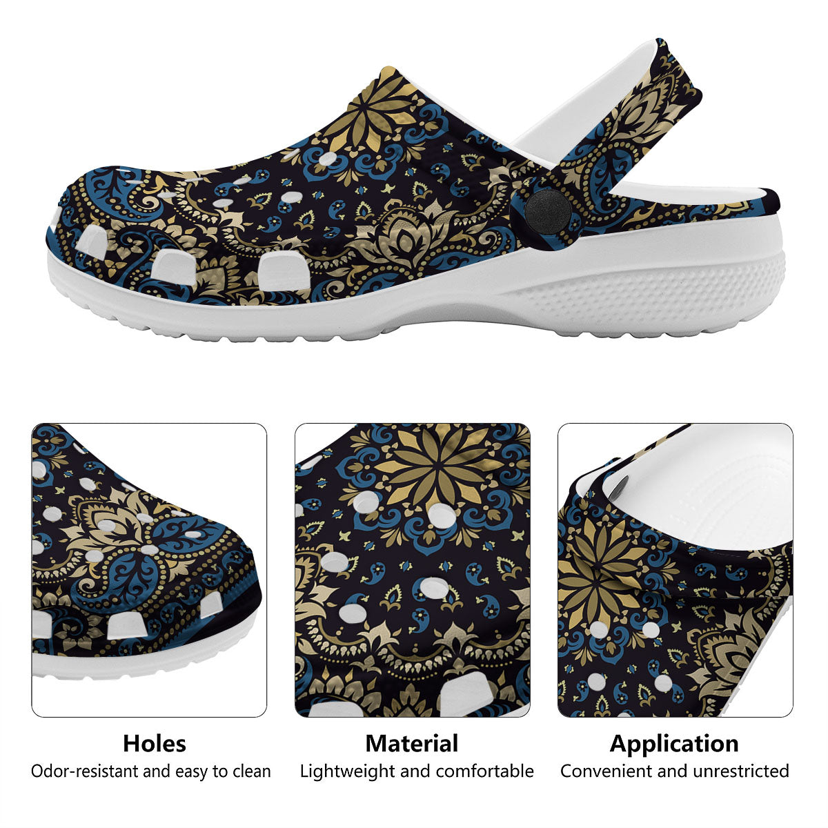 Gold Blue Paisley Bandana Print Clog-grizzshop