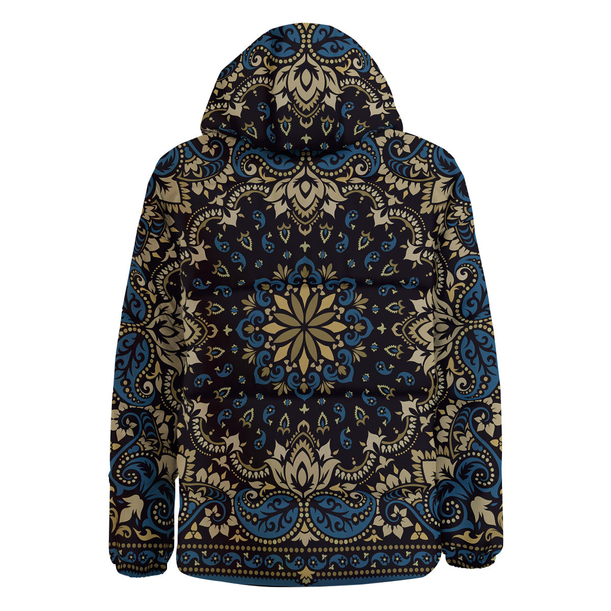 Gold Blue Paisley Bandana Print Down Jacket-grizzshop