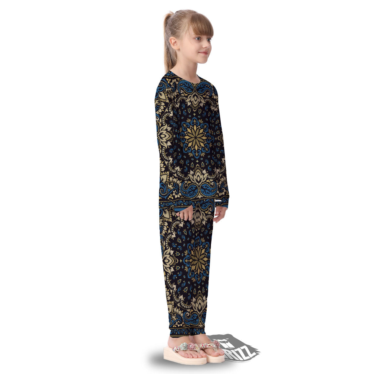 Gold Blue Paisley Bandana Print Kid's Pajamas-grizzshop