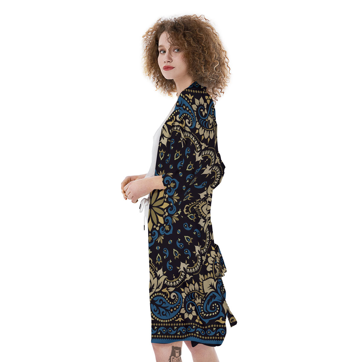 Gold Blue Paisley Bandana Print Kimono-grizzshop