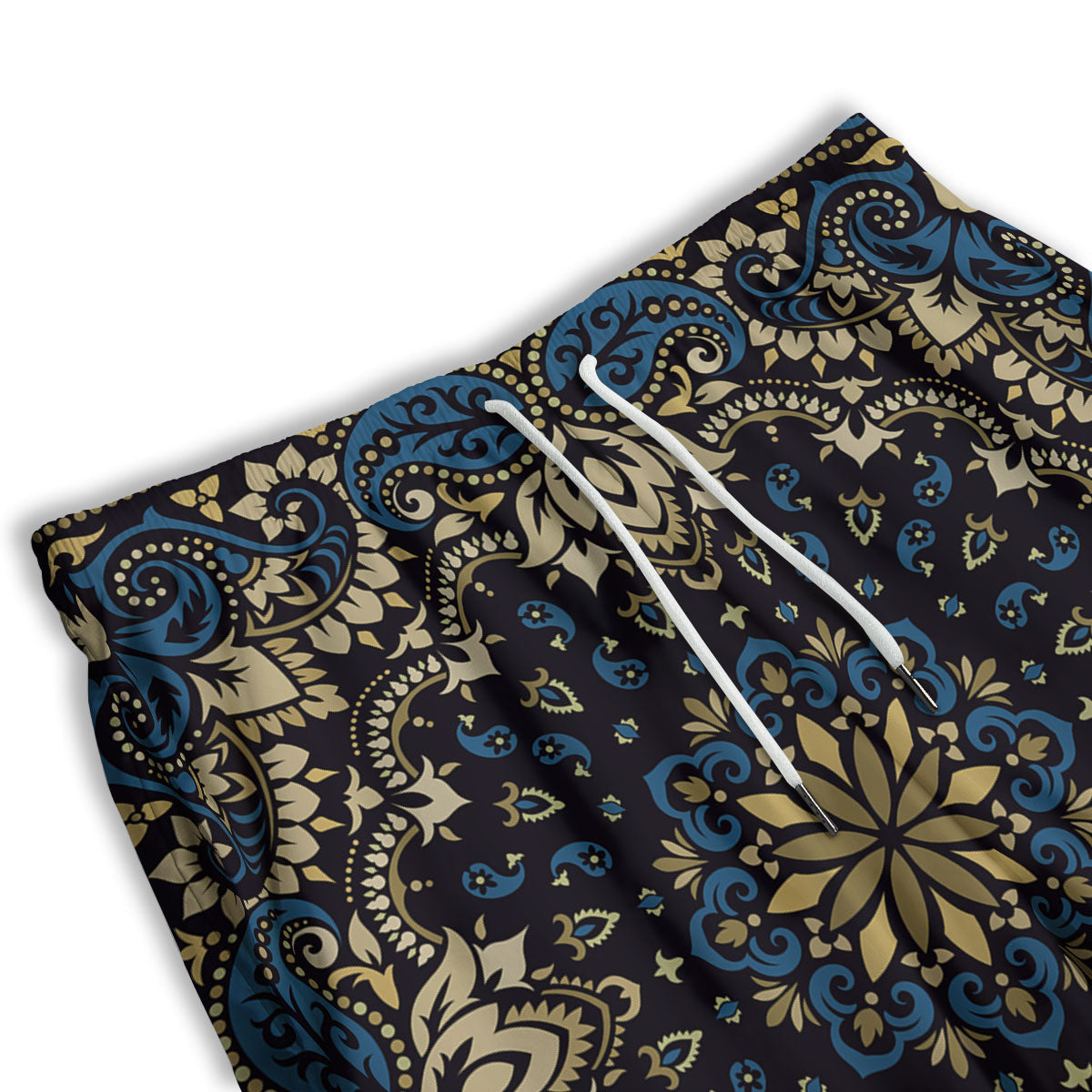 Gold Blue Paisley Bandana Print Men's Athletic Shorts
