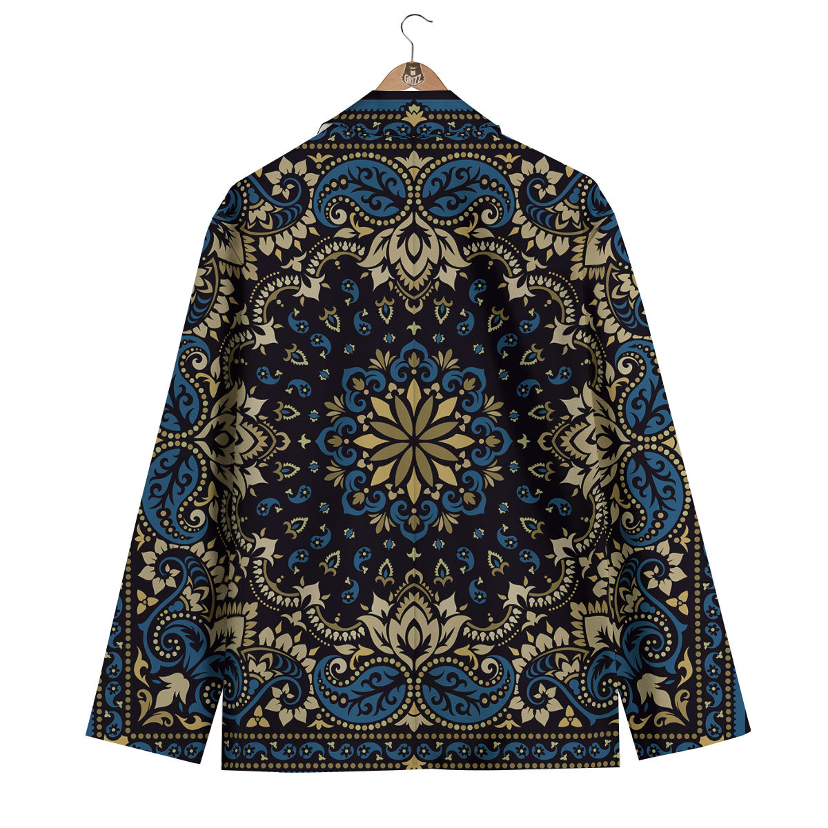Gold Blue Paisley Bandana Print Men's Blazer-grizzshop