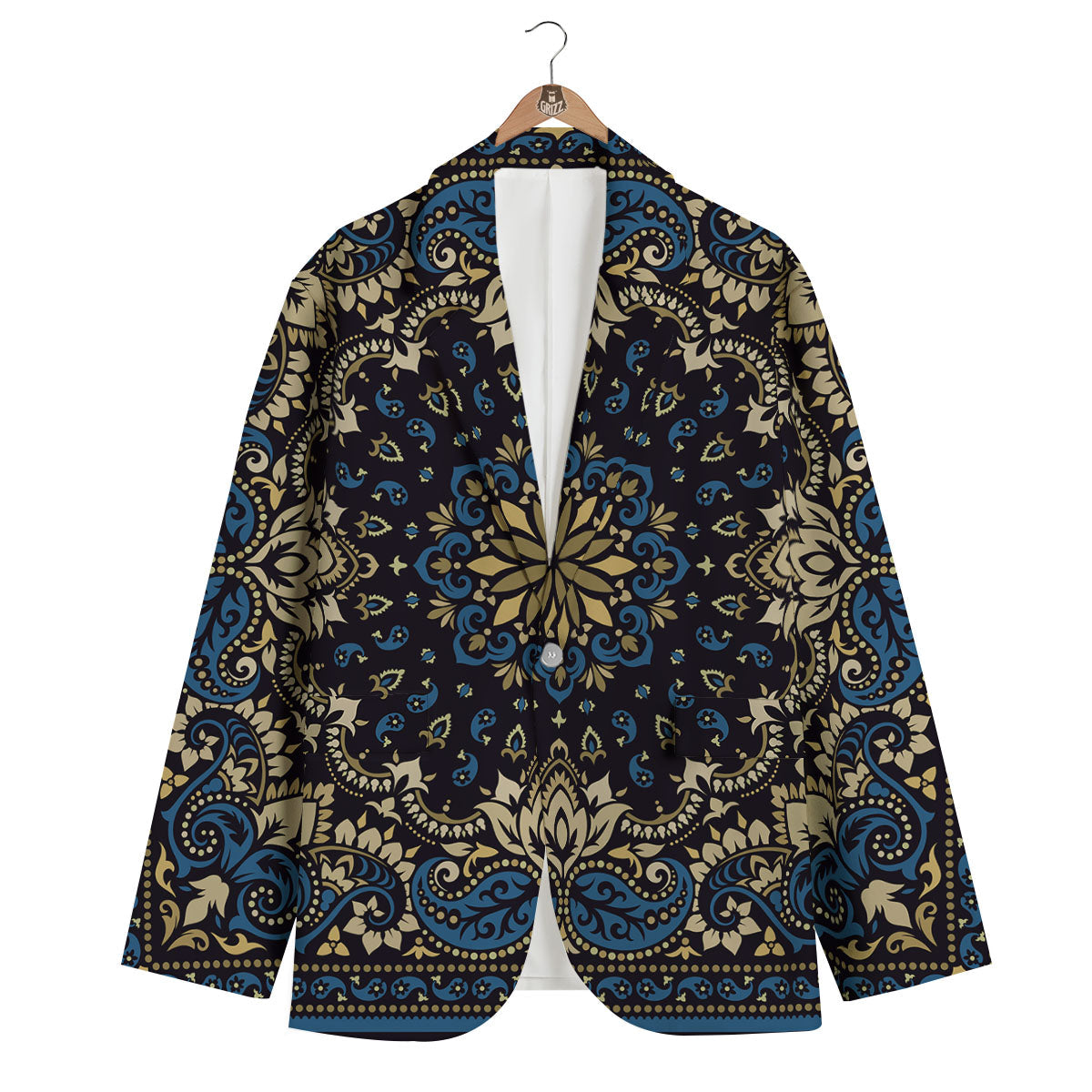 Gold Blue Paisley Bandana Print Men's Blazer-grizzshop