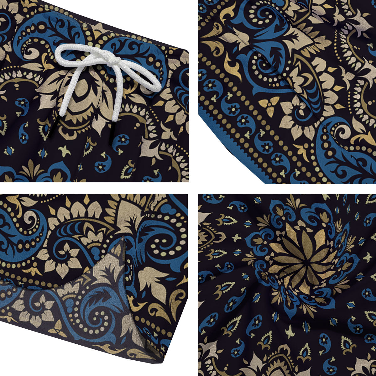 Gold Blue Paisley Bandana Print Men's Running Shorts-grizzshop