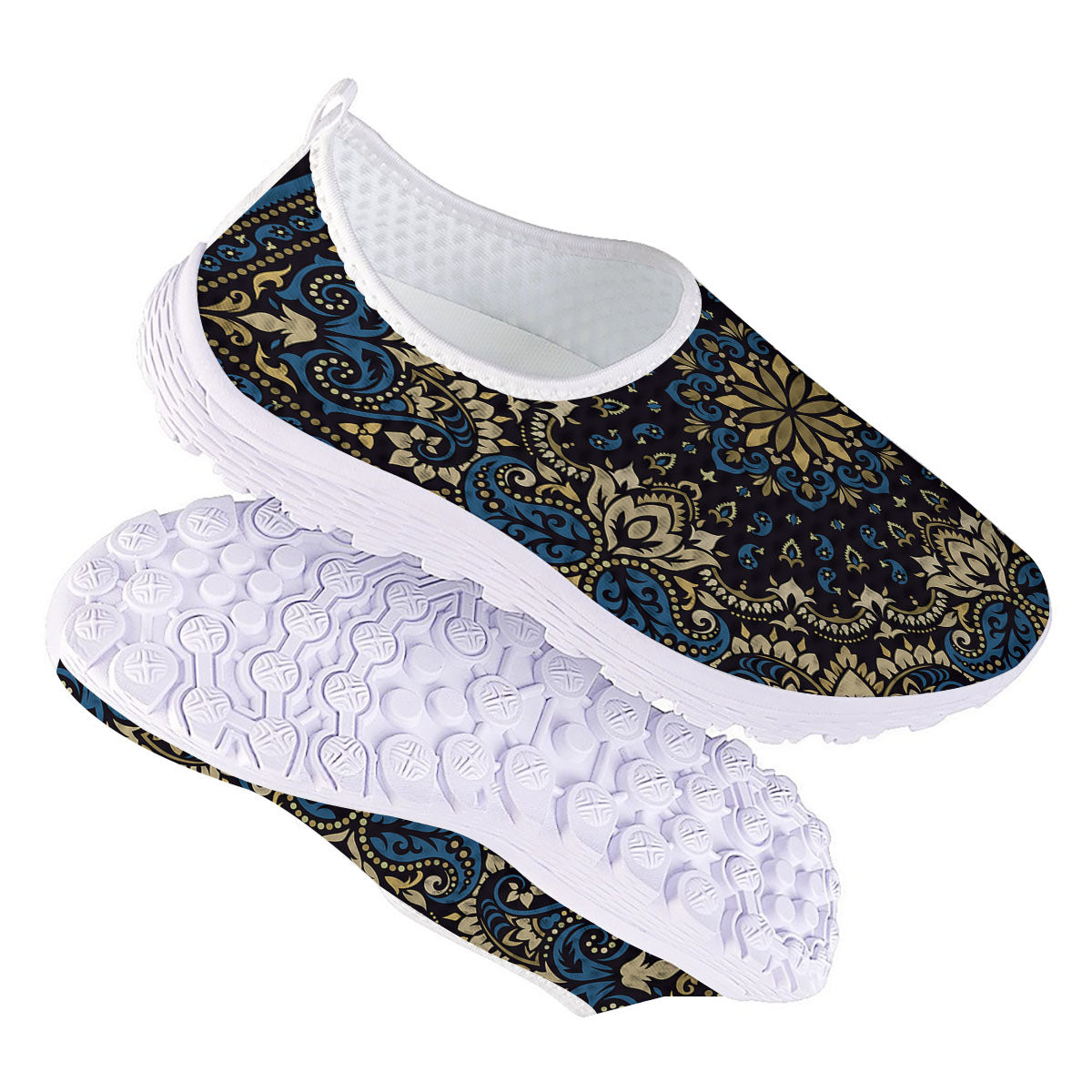 Gold Blue Paisley Bandana Print Nurse Shoes-grizzshop