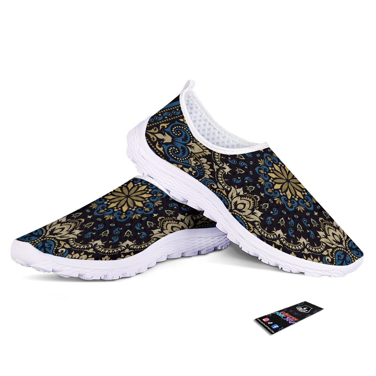 Gold Blue Paisley Bandana Print Nurse Shoes-grizzshop