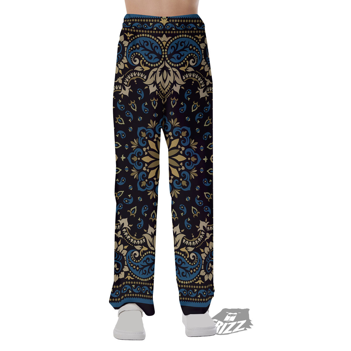 Gold Blue Paisley Bandana Print Pajama Pants-grizzshop
