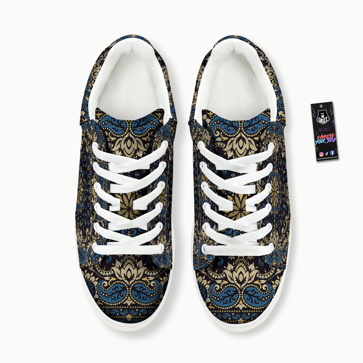 Gold Blue Paisley Bandana Print Platform Shoes-grizzshop