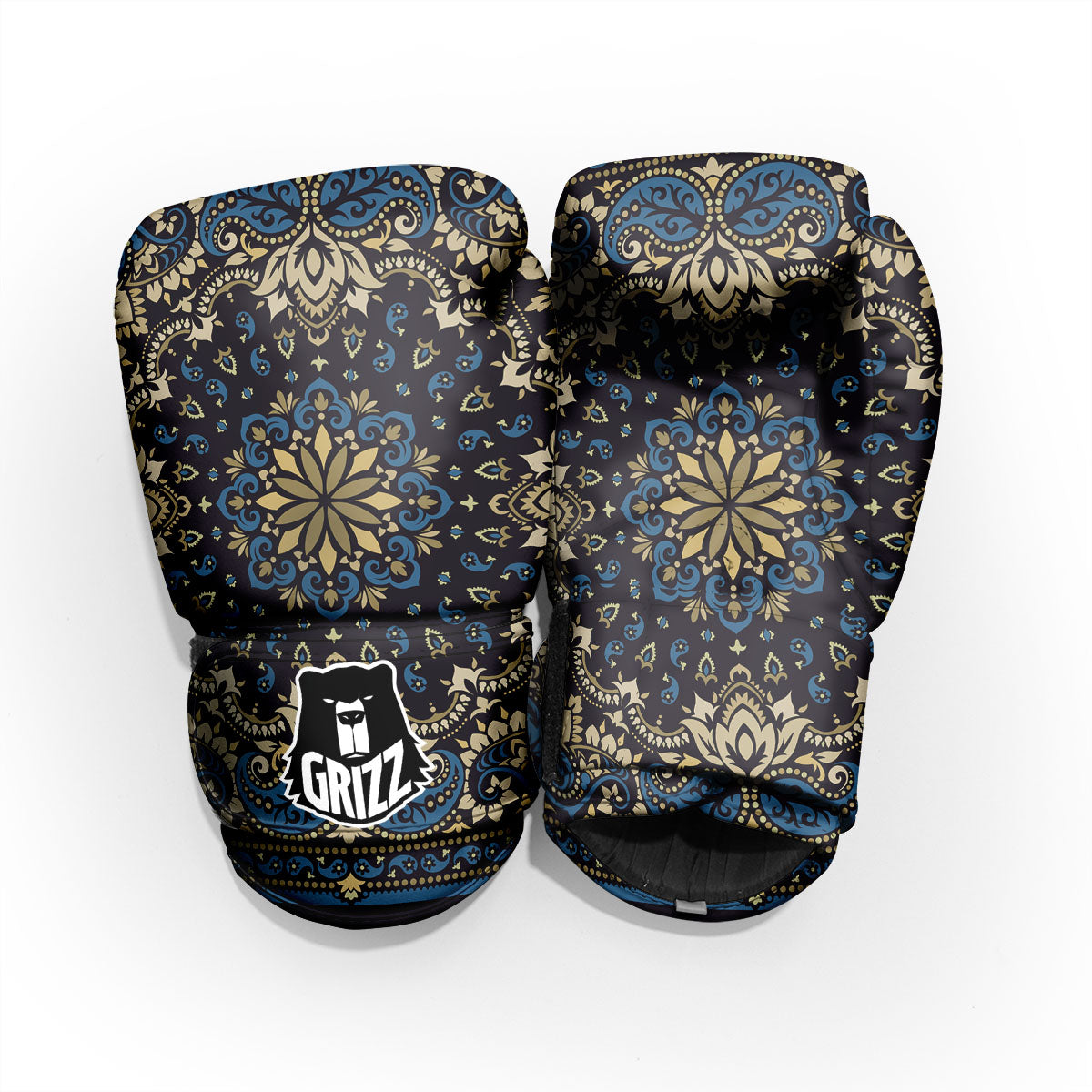 Gold Blue Paisley Bandana Print Pro Boxing Glove