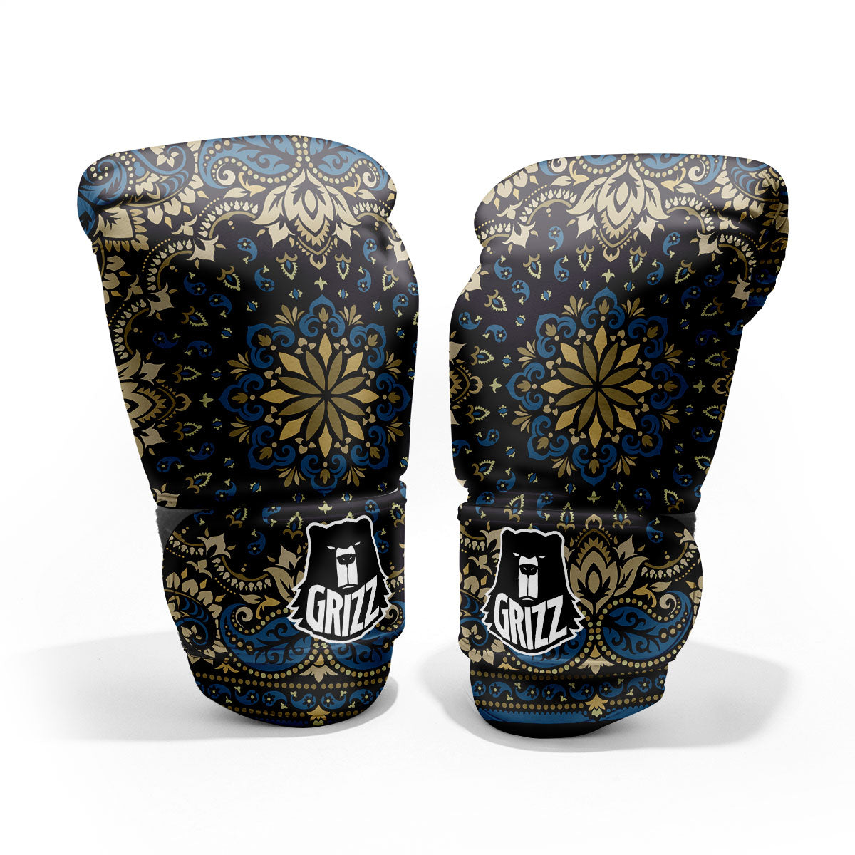 Gold Blue Paisley Bandana Print Pro Boxing Glove