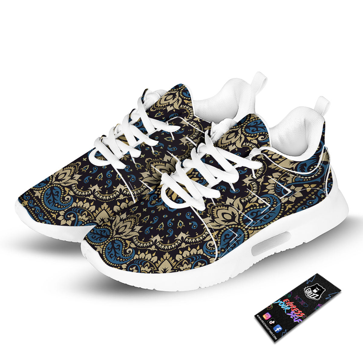 Gold Blue Paisley Bandana Print Tennis Shoes-grizzshop