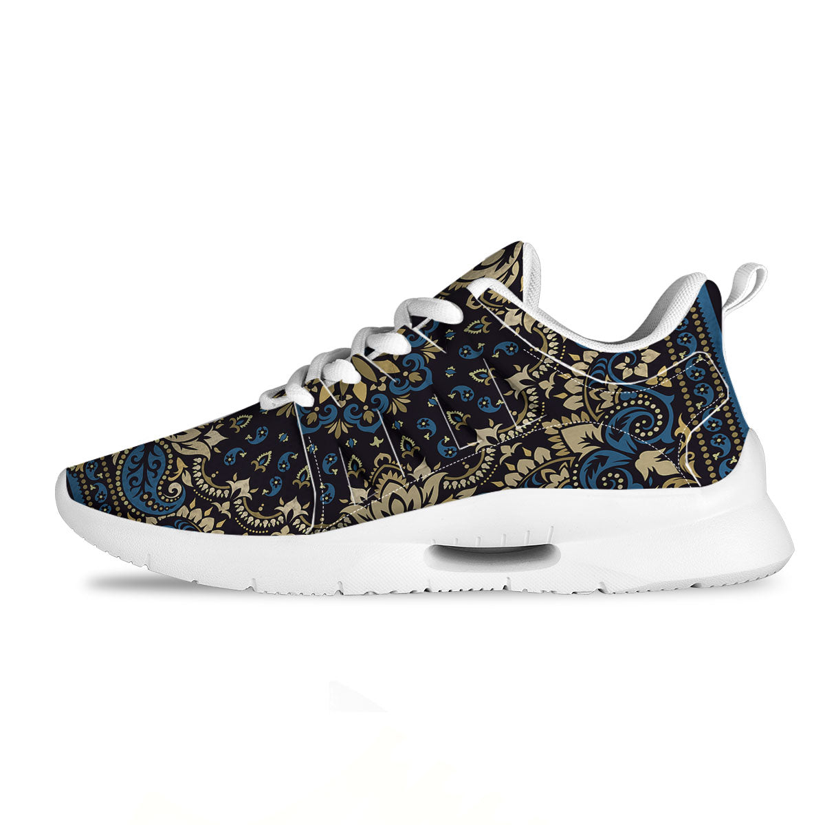 Gold Blue Paisley Bandana Print Tennis Shoes-grizzshop